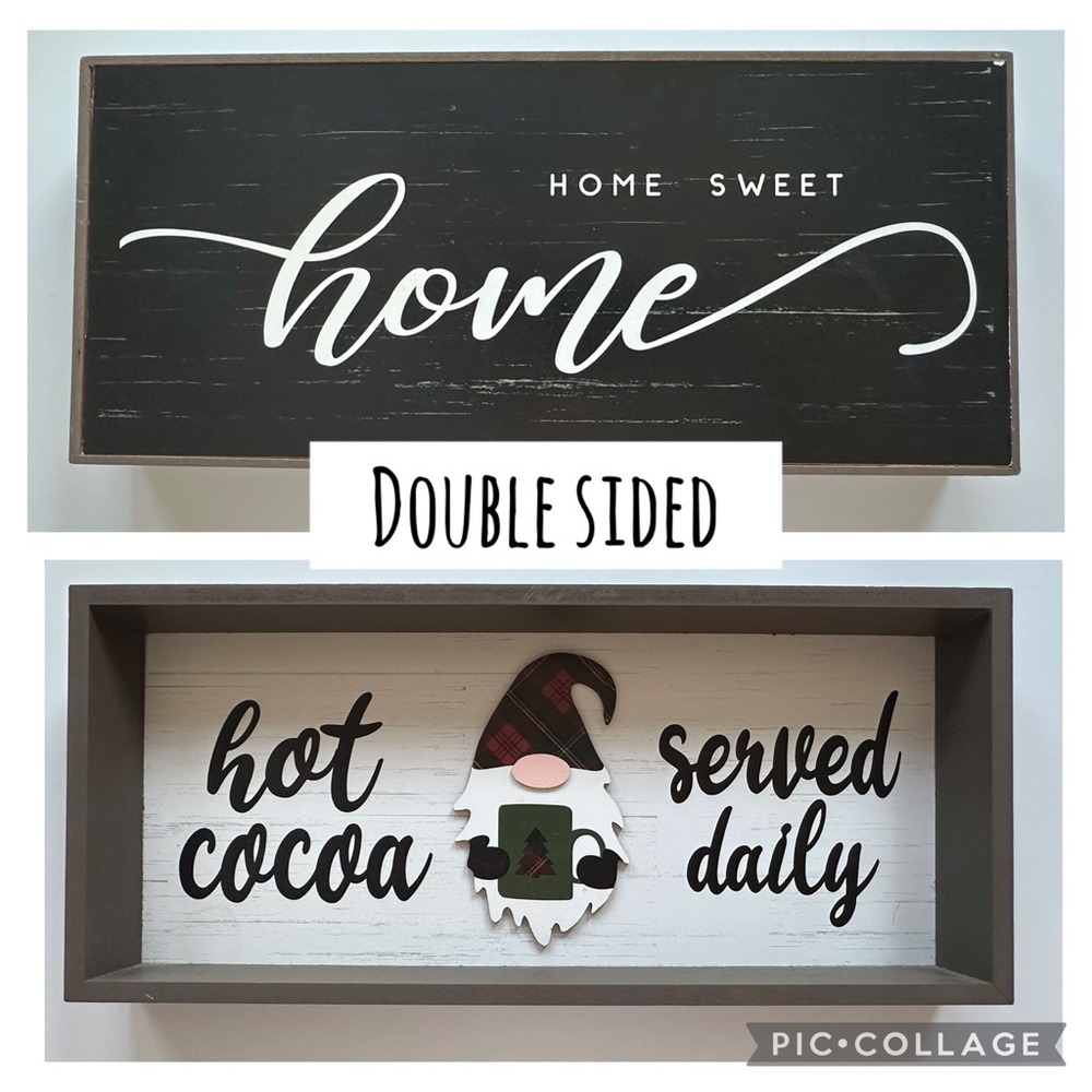 Double-Sided Holiday Home Decor Sign Gnome Hot Cocoa Home Sweet Home‎